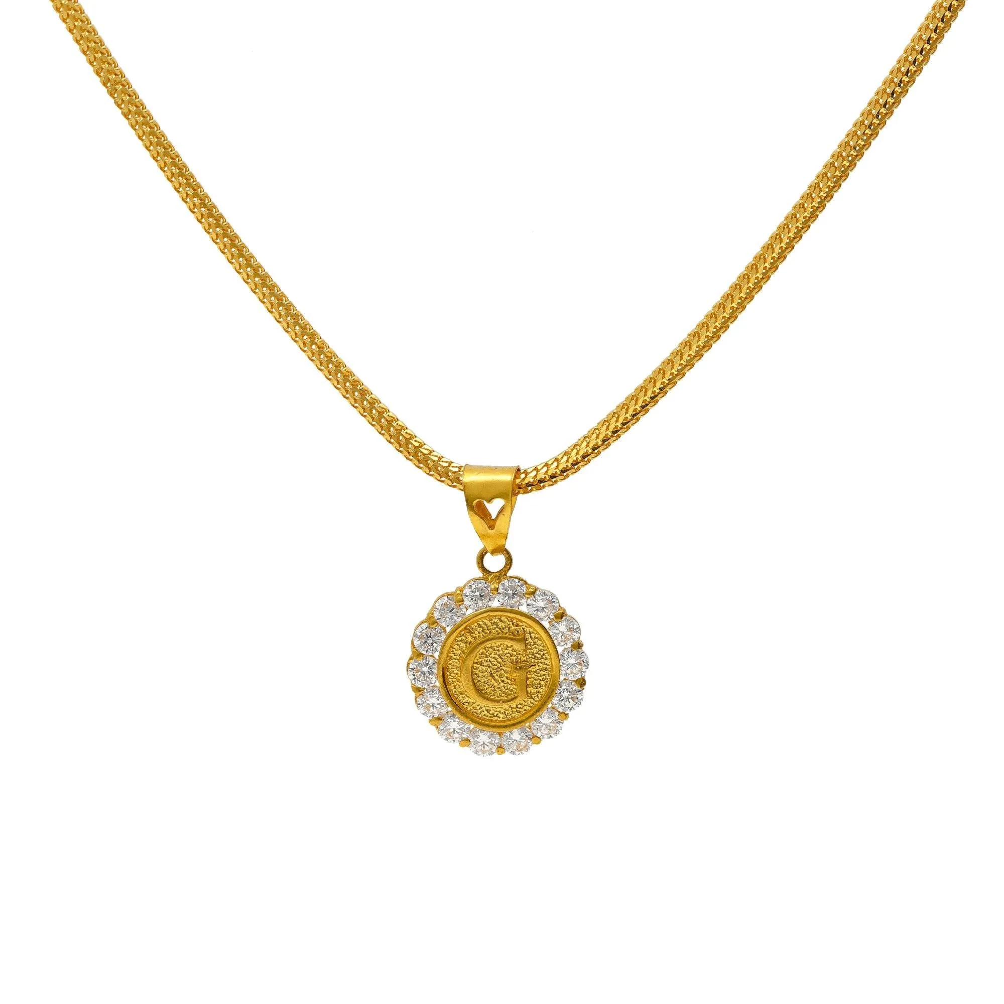 22K Yellow Gold & CZ Stone Round "G" Pendant