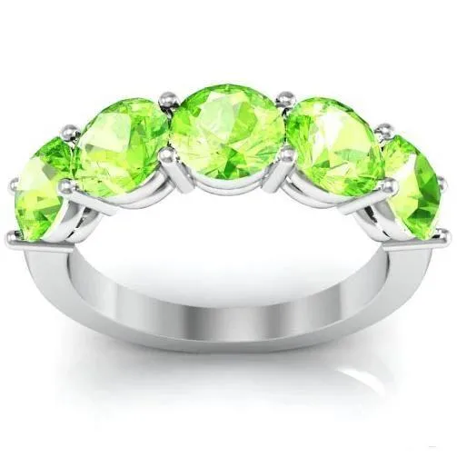 3.00cttw Shared Prong 5 Stone Peridot Birthstone Ring