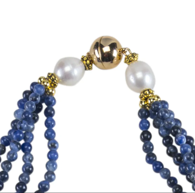 36” 4 strand Frosted Sodalite and Freshwater Pearls