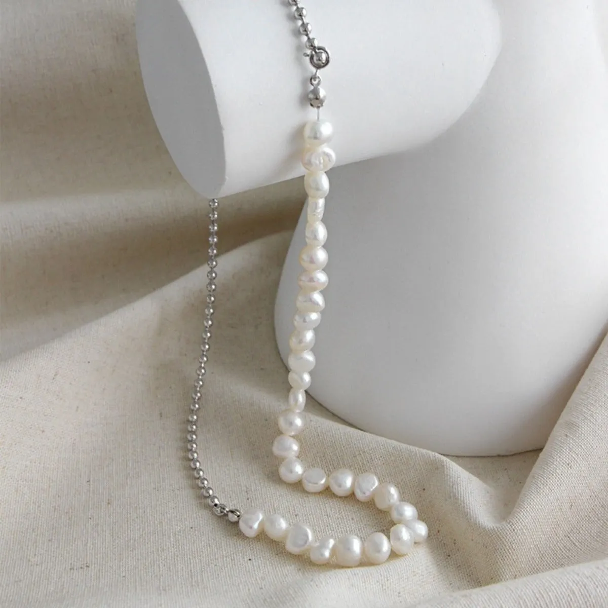 36cm-45cm Mixed Bead Chain & Freshwater Pearl Choker Necklace