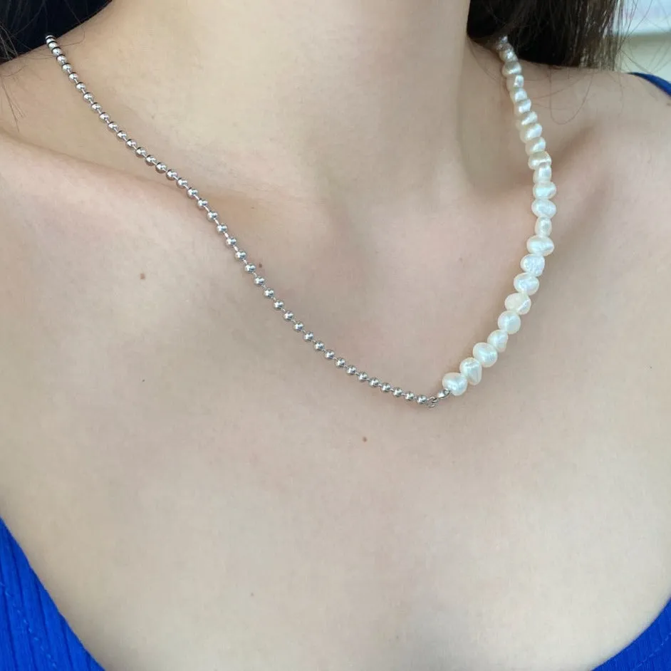 36cm-45cm Mixed Bead Chain & Freshwater Pearl Choker Necklace