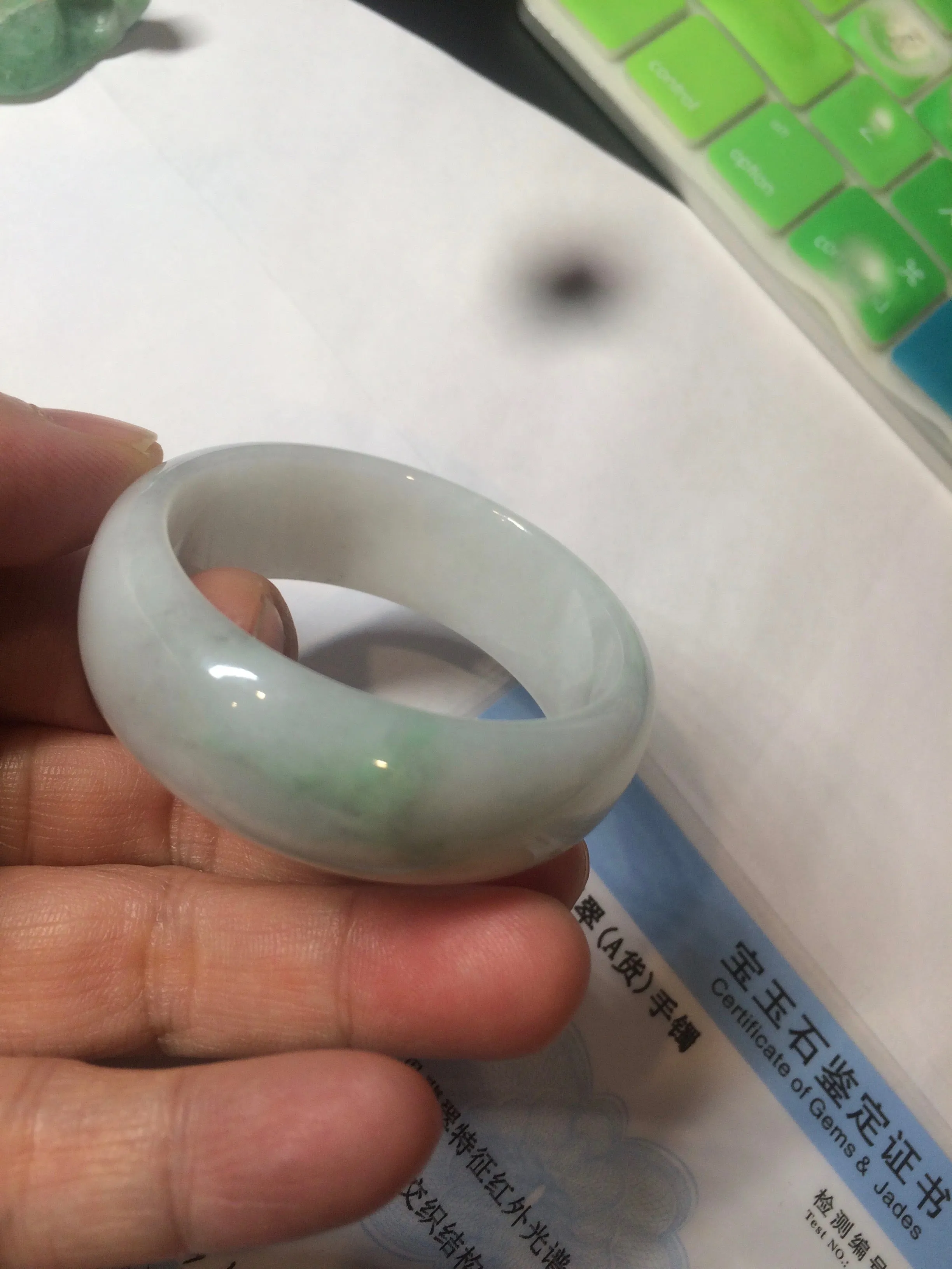 41.1mm certified Type A 100% Natural sunny green white Jadeite Jade little kid BG35-0099