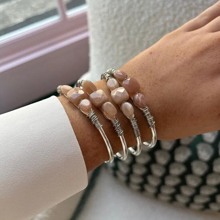 5 for 60% Off - Peach Moonstone Cuff: The Georgia (Silver)