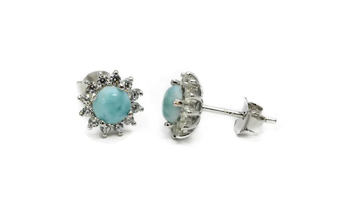 5mm Larimar With White Sapphire Accents Stud Earrings