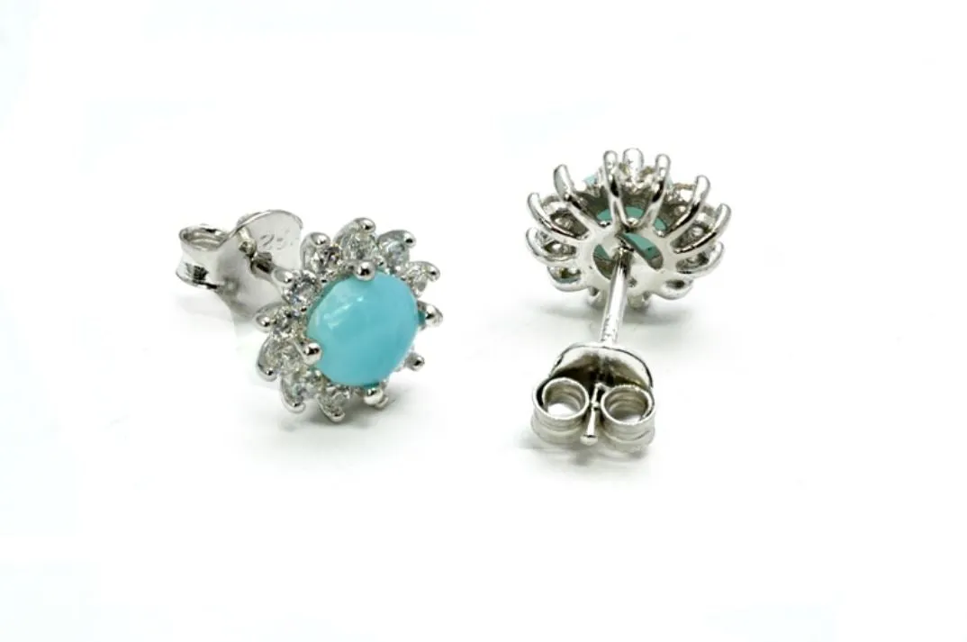 5mm Larimar With White Sapphire Accents Stud Earrings