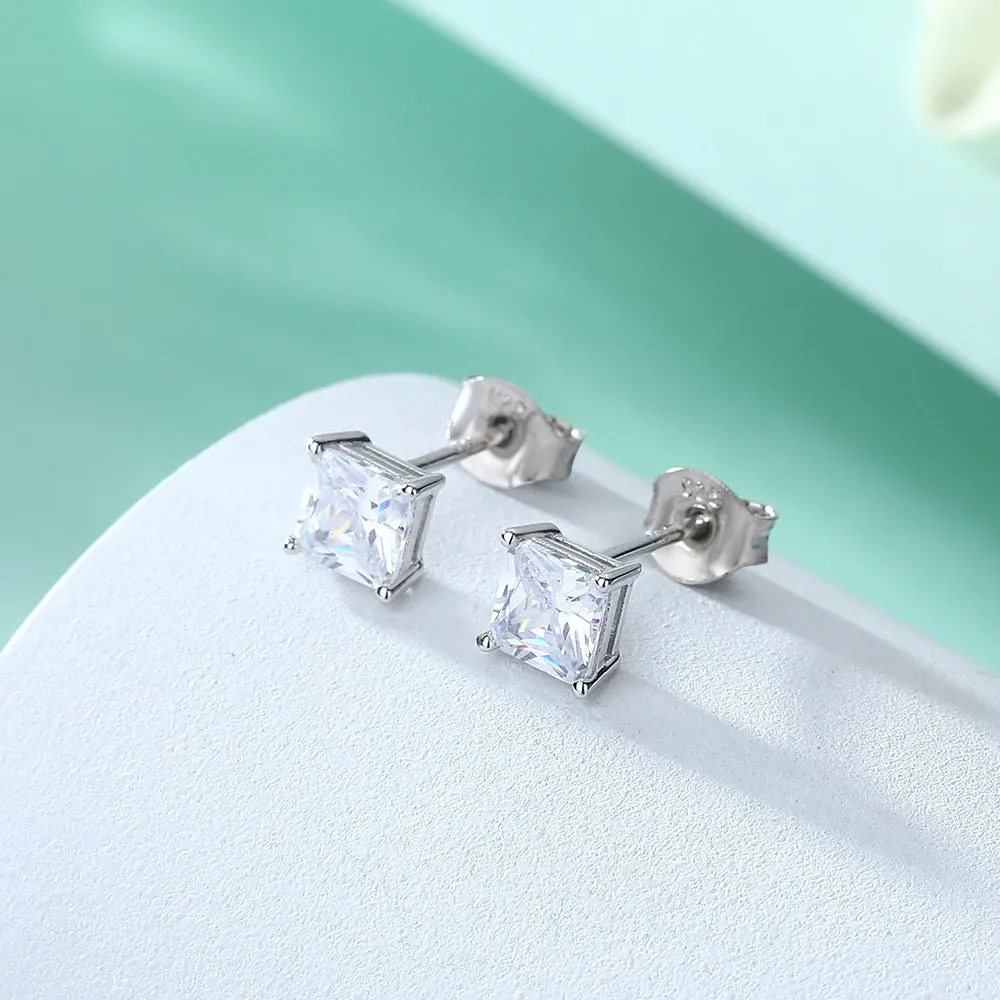 6mm/7mm/10mm Square Princess Cut Solitaire Stud Earrings