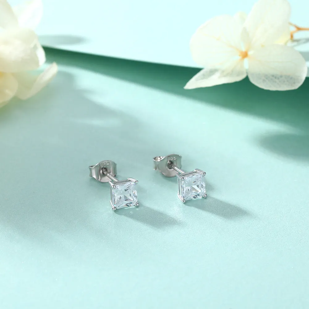 6mm/7mm/10mm Square Princess Cut Solitaire Stud Earrings