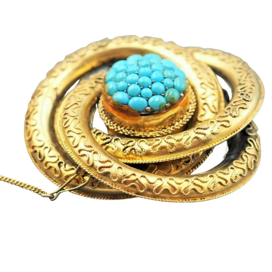 9ct Embossed Yellow Gold Turquoise Brooch