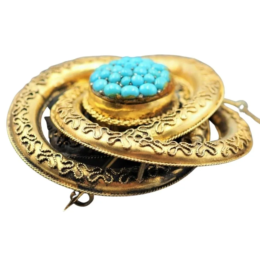 9ct Embossed Yellow Gold Turquoise Brooch