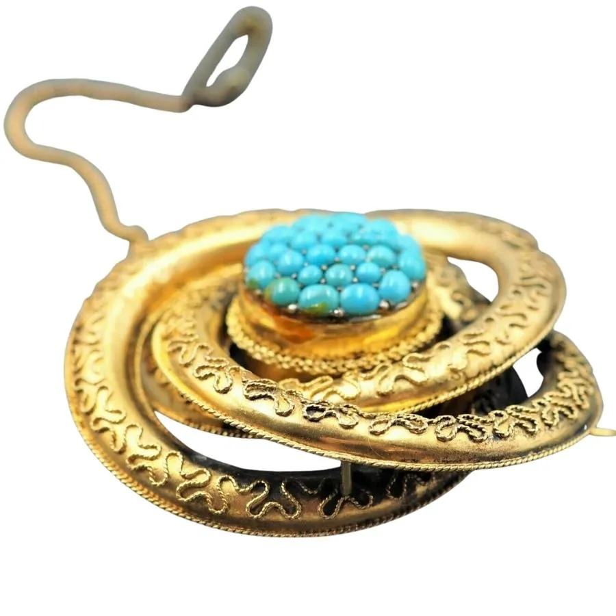 9ct Embossed Yellow Gold Turquoise Brooch