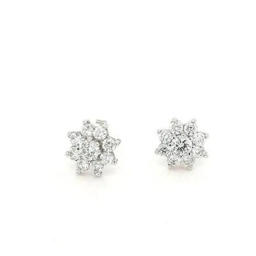 9ct White Gold CZ Cluster Studs