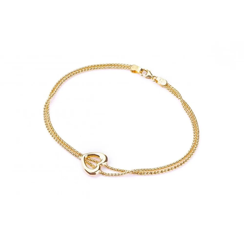 9ct Yellow Gold Heart on Double Row Popcorn Bracelet