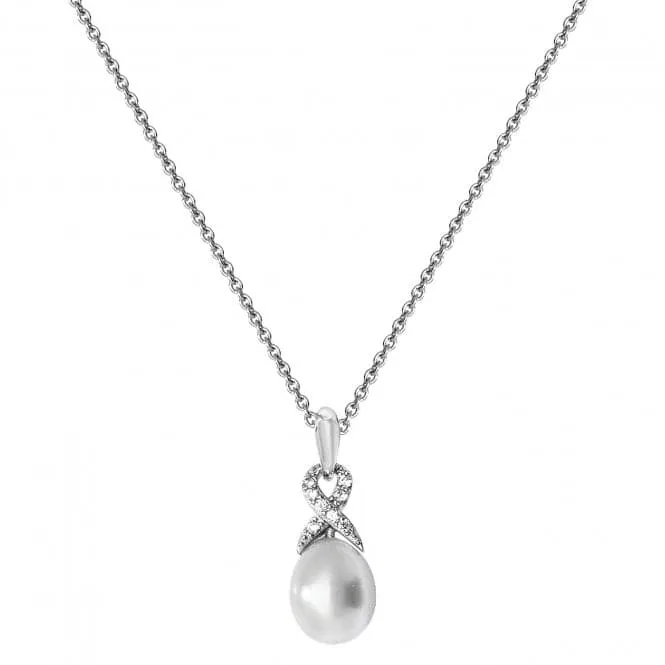 Acotis Silver Necklace Rhodium Plated Zirconia Set & Pearl G3346