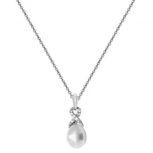 Acotis Silver Necklace Rhodium Plated Zirconia Set & Pearl G3346