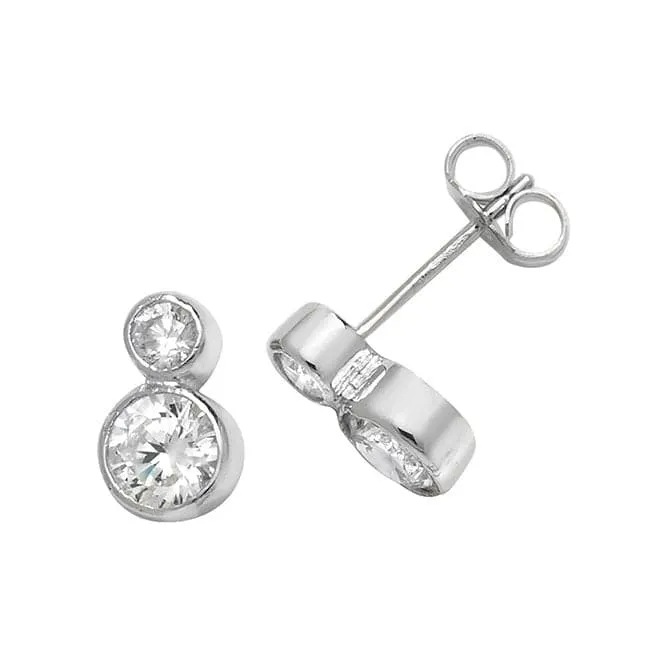 Acotis Silver Stud Earrings Round Double Zirconia G51059