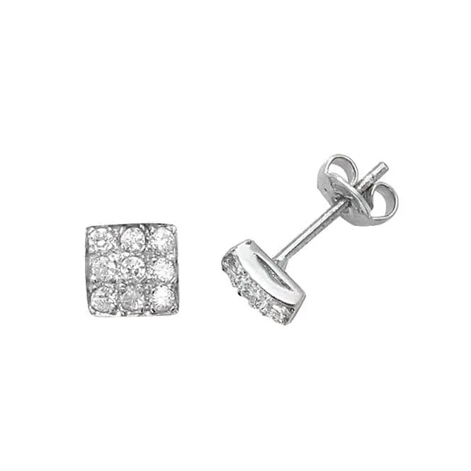 Acotis Silver Stud Earrings Square Zirconia G5984