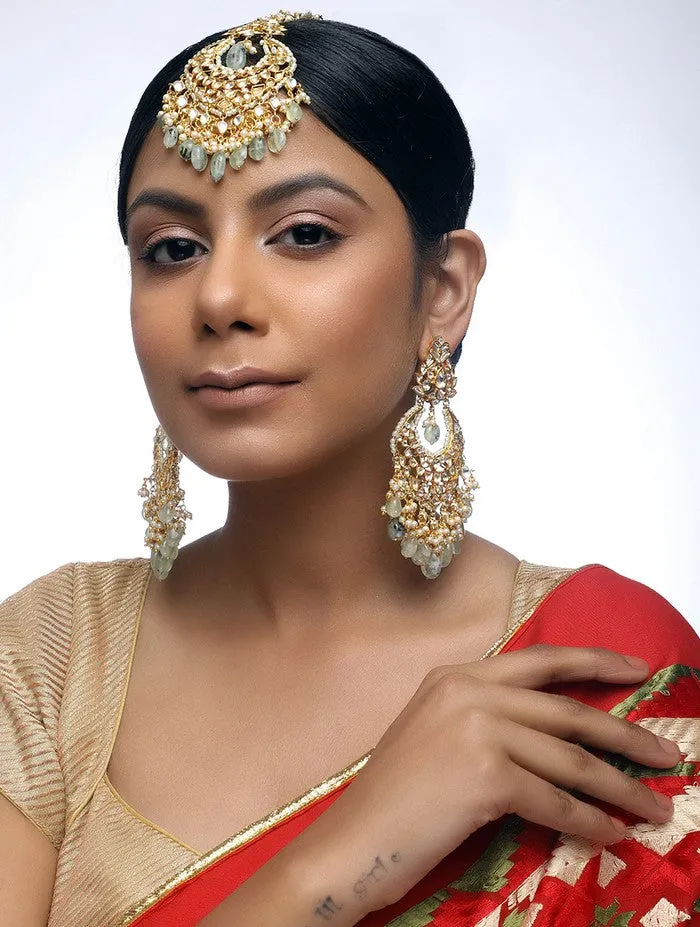 Alloy Maang Tikka with Earrings in Gold