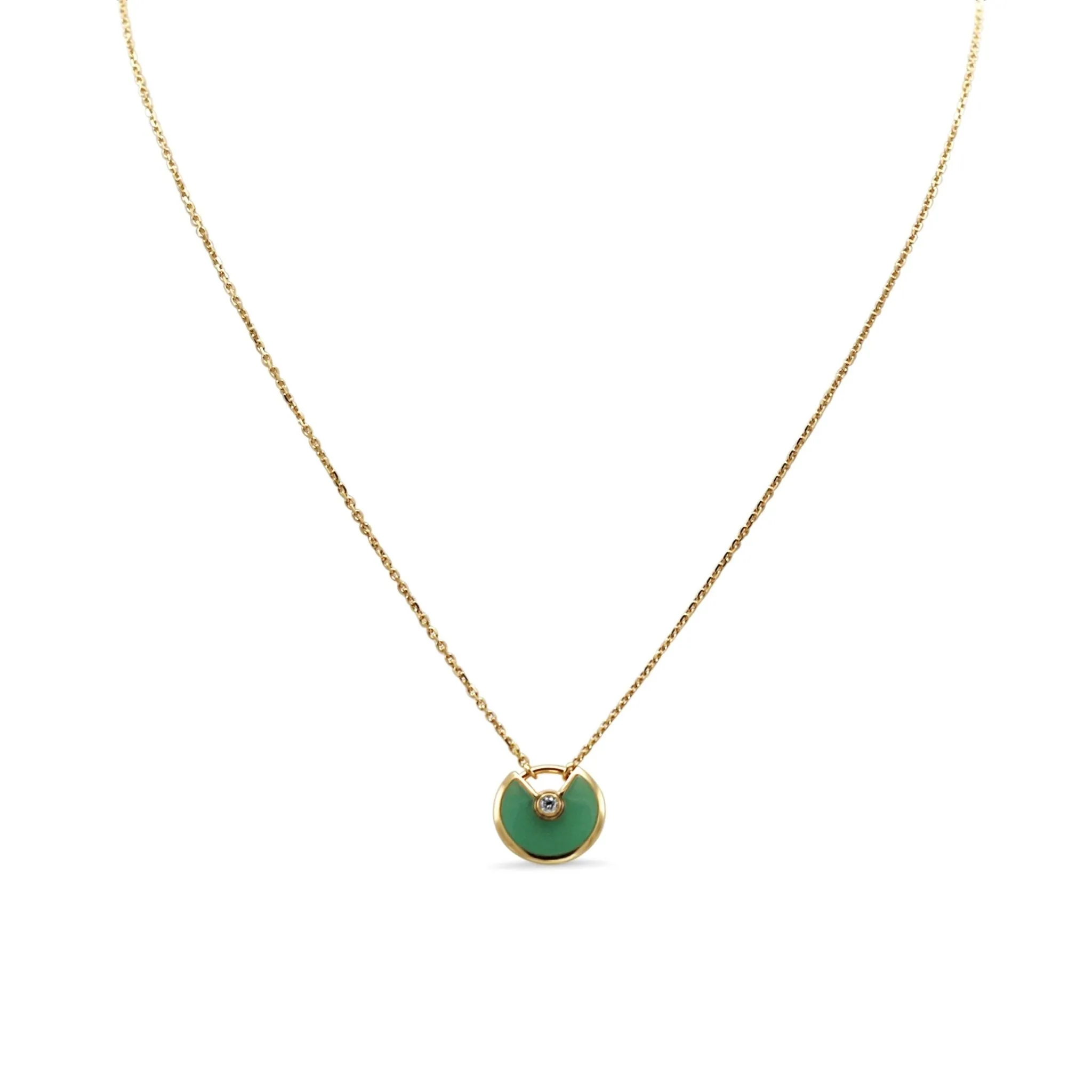 Amulette de Cartier Chrysoprase & Diamond Pendant on 16" Necklace