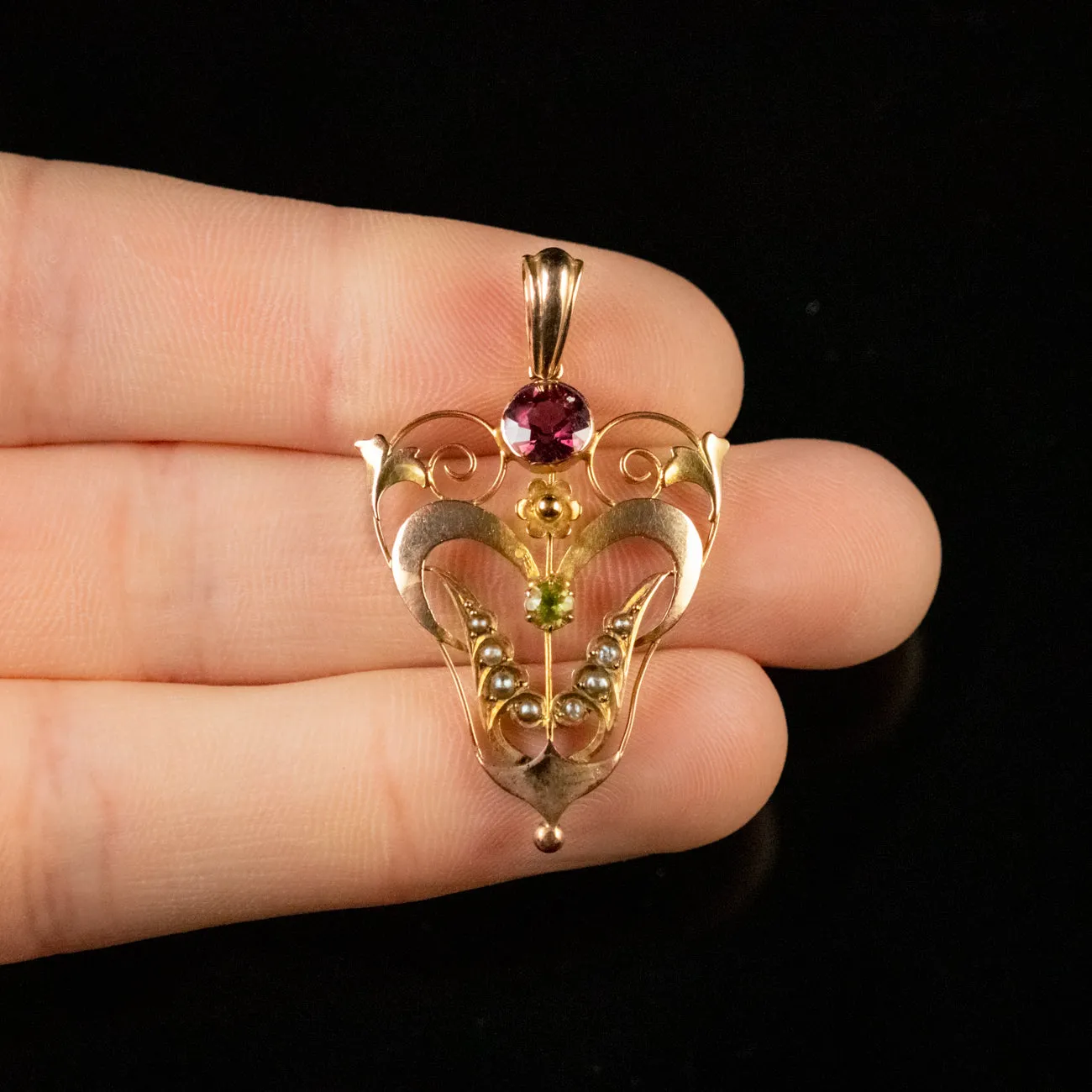 Antique Edwardian Suffragette Garnet Pendant 15Ct Gold Circa 1910