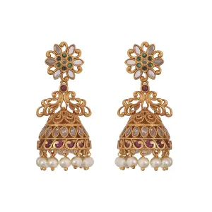 Antique Gold Plated Floral Peacock Jhumki Earrings