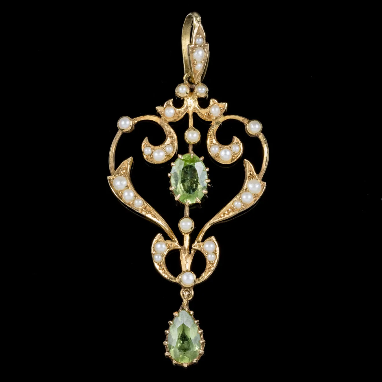 Antique Victorian Peridot Pearl Pendant 15Ct Gold Circa 1900