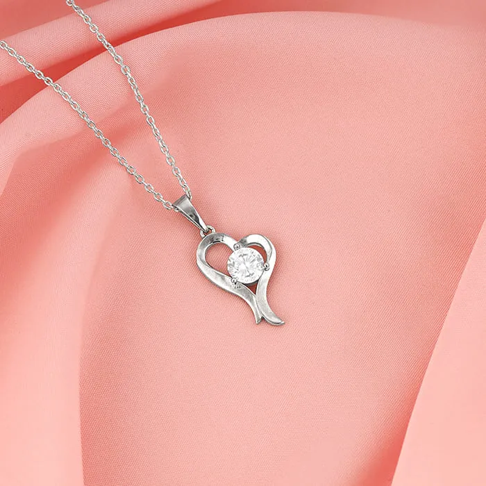 Anushka Sharma Silver Zircon Curl Heart Necklace with Link Chain