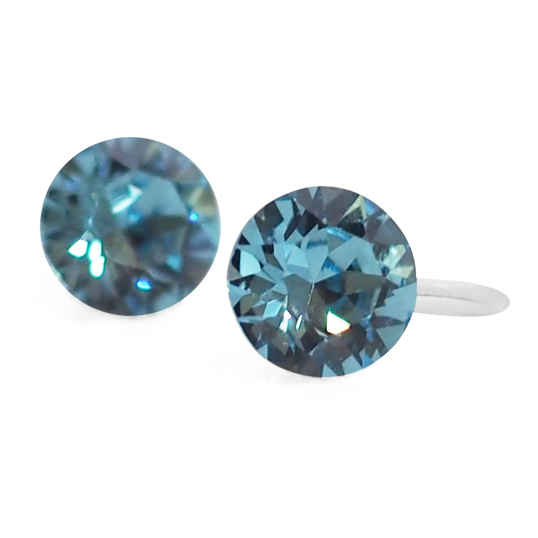 Aquamarin Swarovski crystal invisible clip on stud earrings