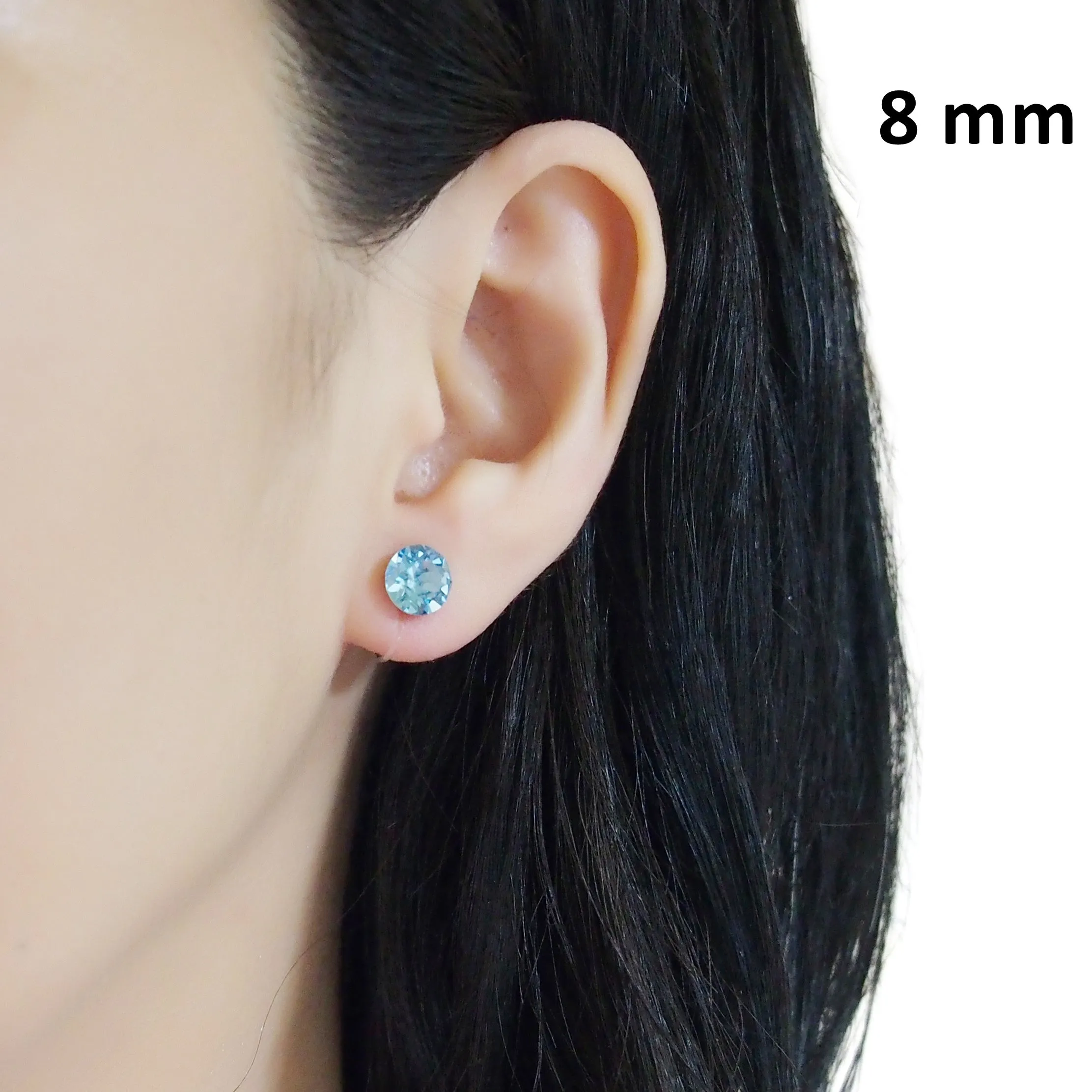 Aquamarin Swarovski crystal invisible clip on stud earrings