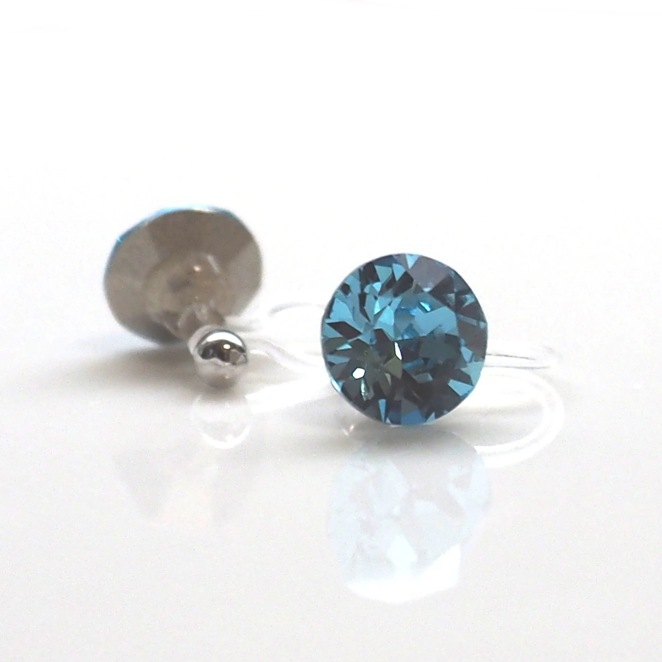 Aquamarin Swarovski crystal invisible clip on stud earrings