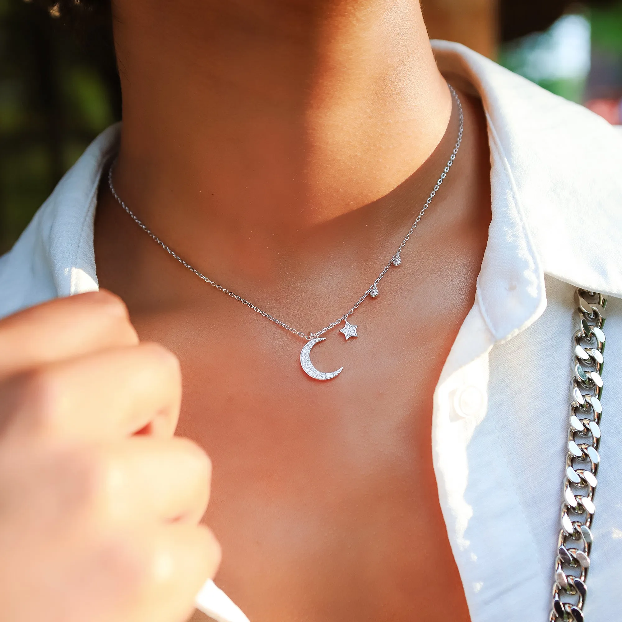 Ariya Moon & Star Charm Necklace | 925 Sterling Silver