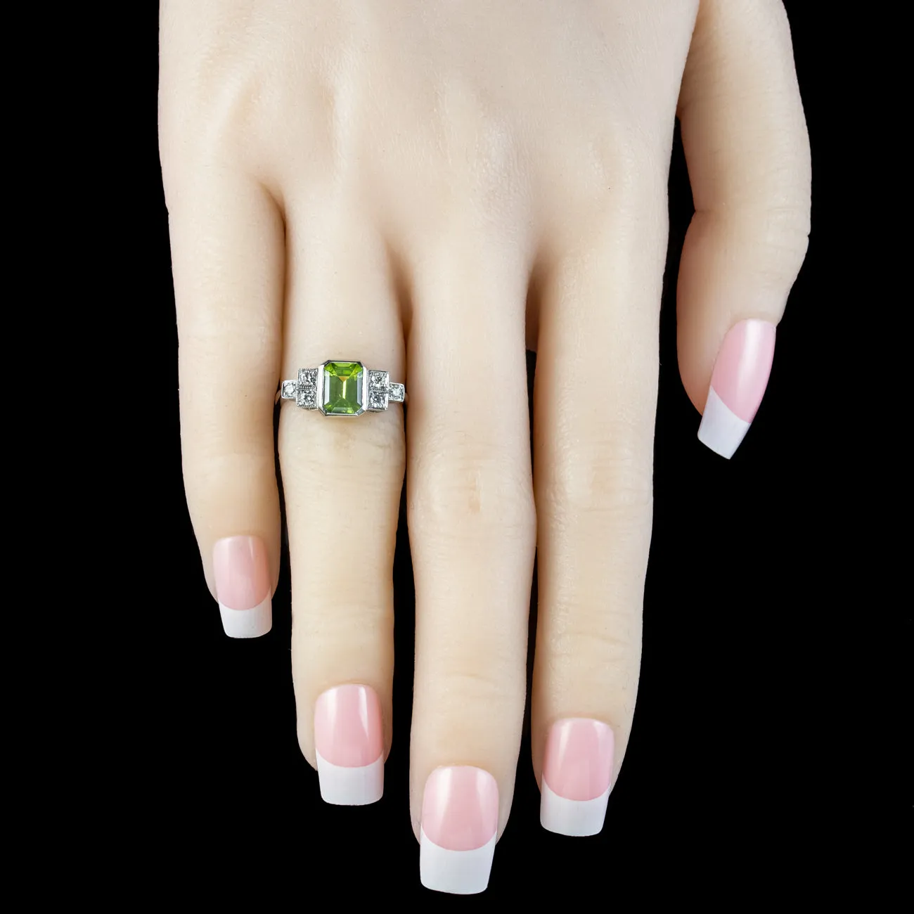 Art Deco Style Peridot Diamond Ring 1.5ct Peridot