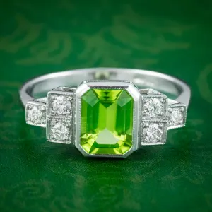 Art Deco Style Peridot Diamond Ring 1.5ct Peridot