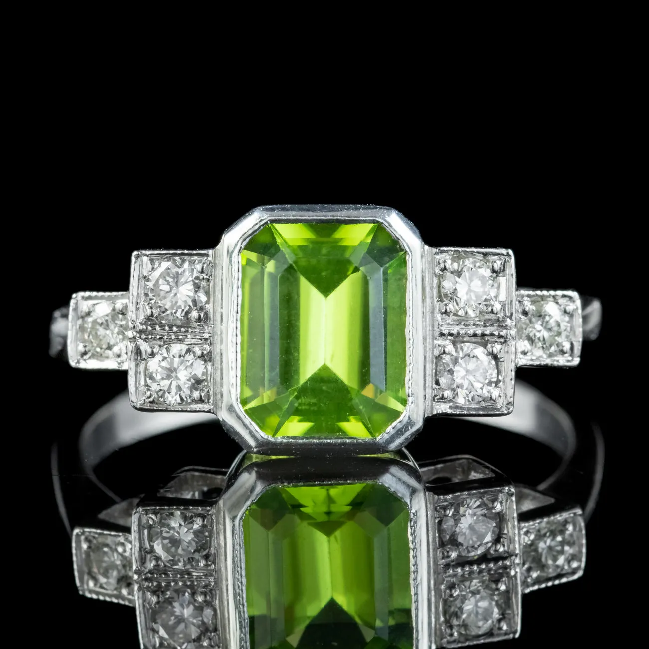 Art Deco Style Peridot Diamond Ring 1.5ct Peridot