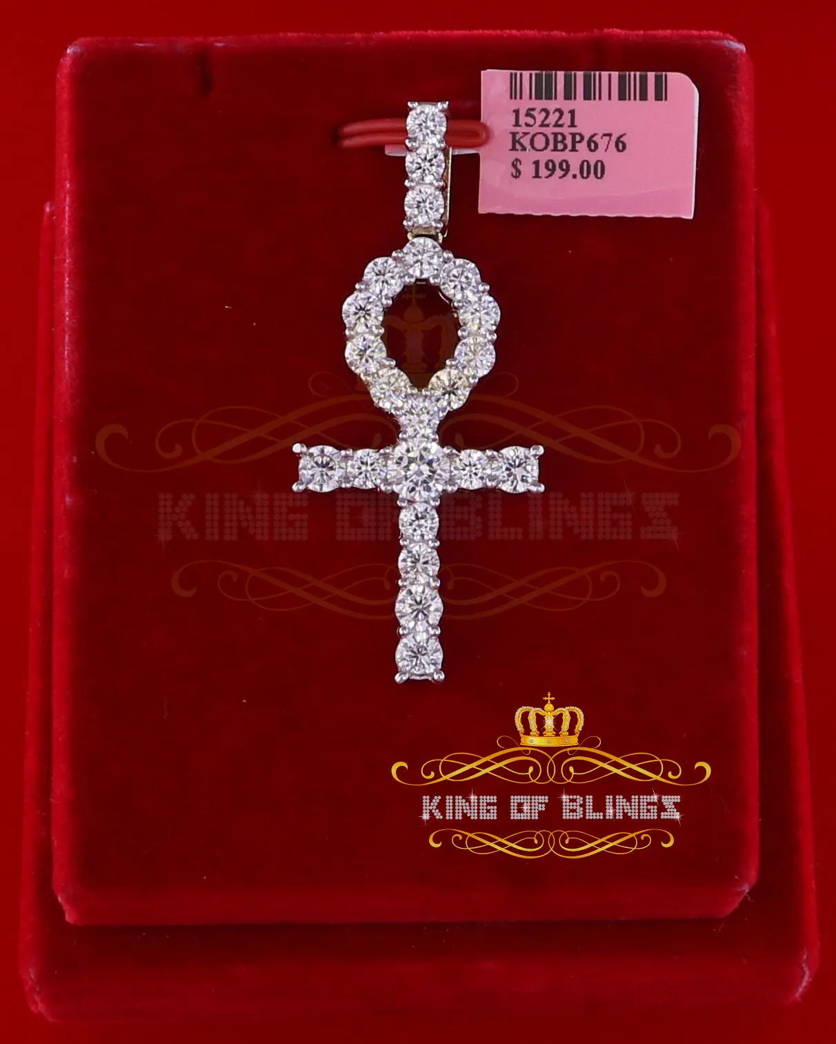 Attractive Yellow 925 Sterling Silver ANKH Shape Pendant 7.60ct Cubic Zirconia