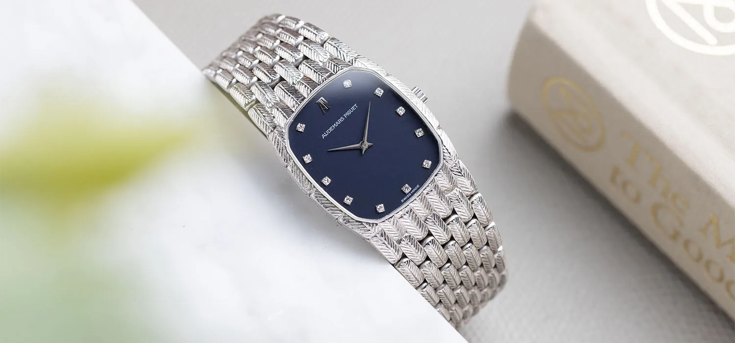 Audemars Piguet White Gold Integrated Leaf Bracelet Blue Dial