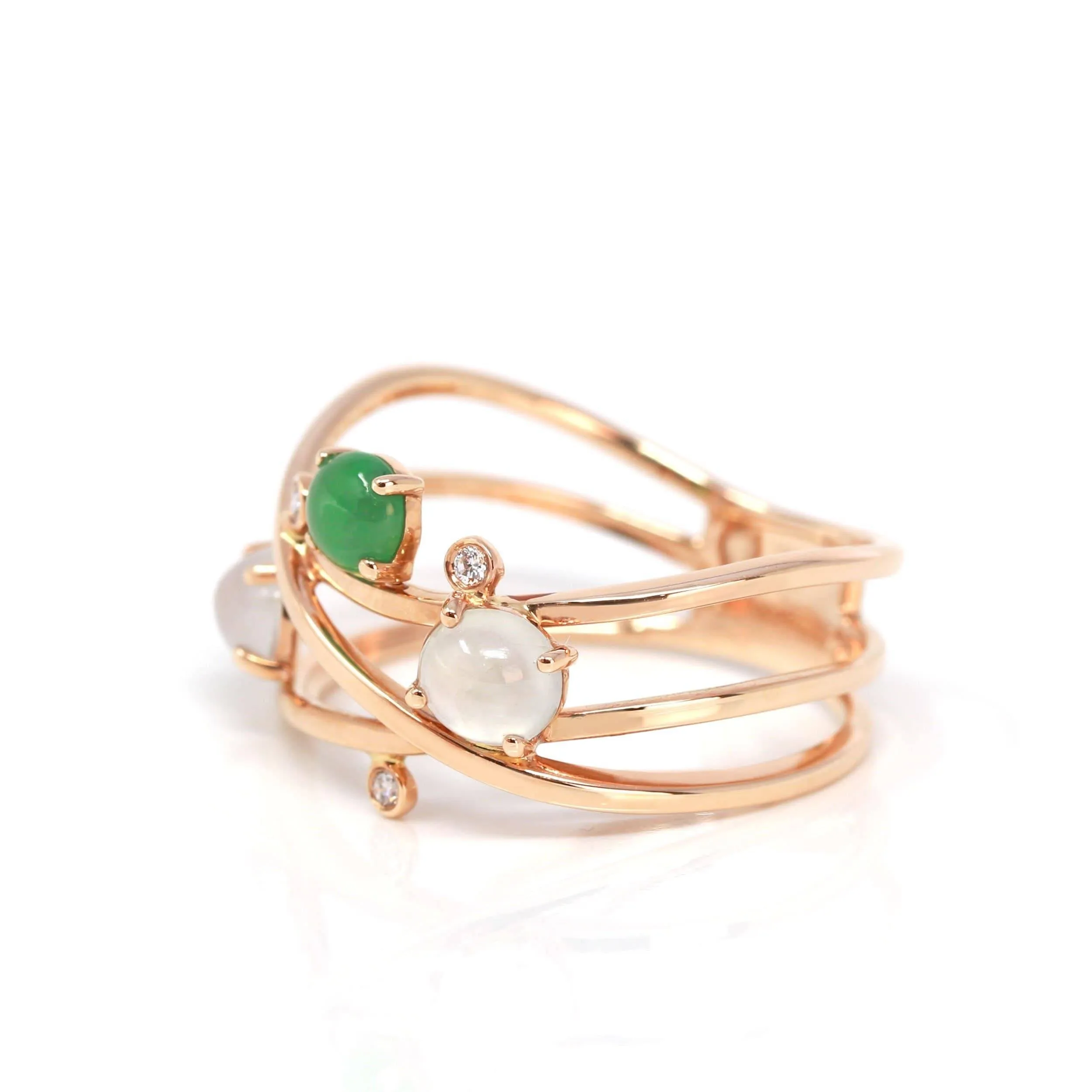 Baikalla™ "Bubble Collection" 18k Rose Gold Natural Ice/ Multi-Colored Jadeite Ring With Diamonds