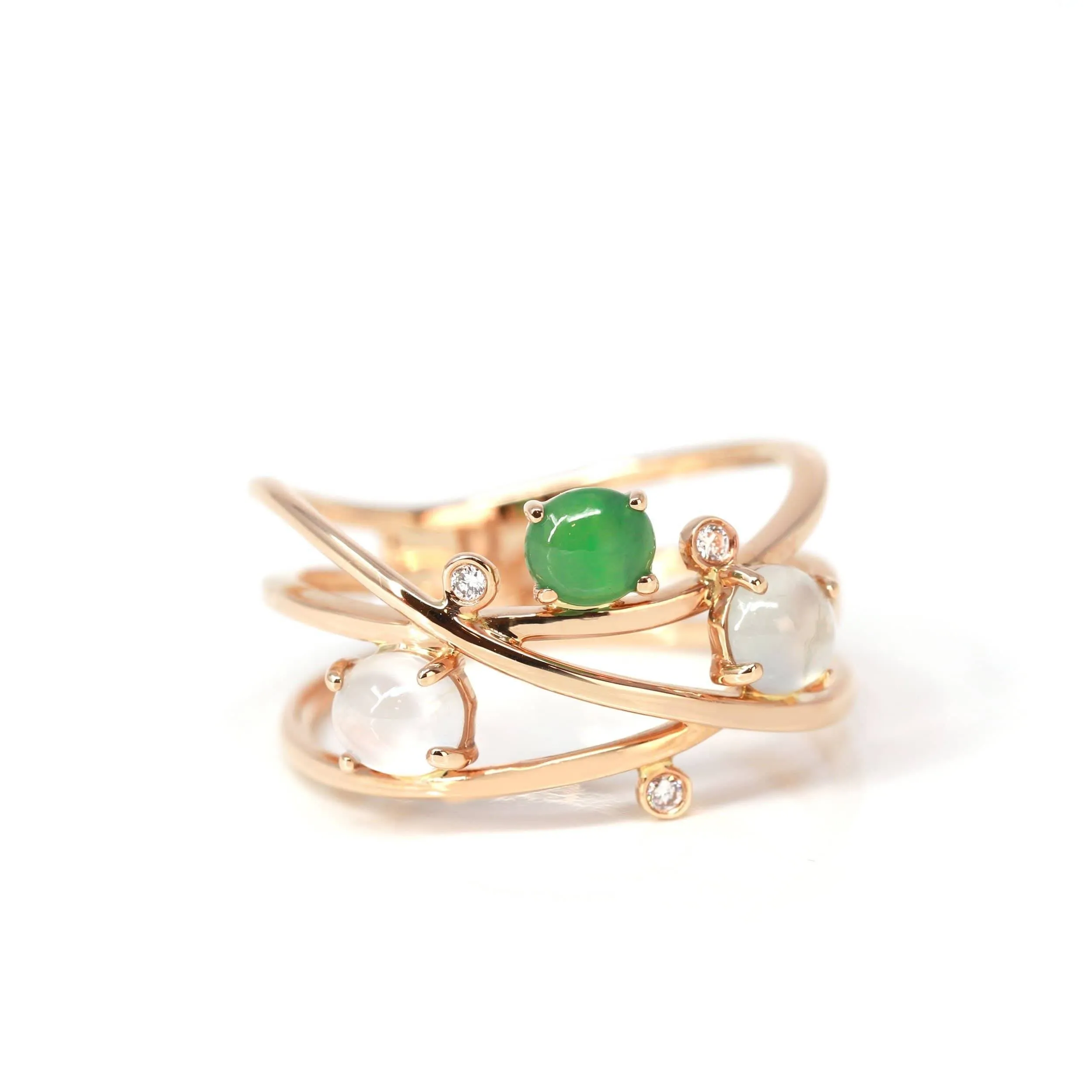 Baikalla™ "Bubble Collection" 18k Rose Gold Natural Ice/ Multi-Colored Jadeite Ring With Diamonds