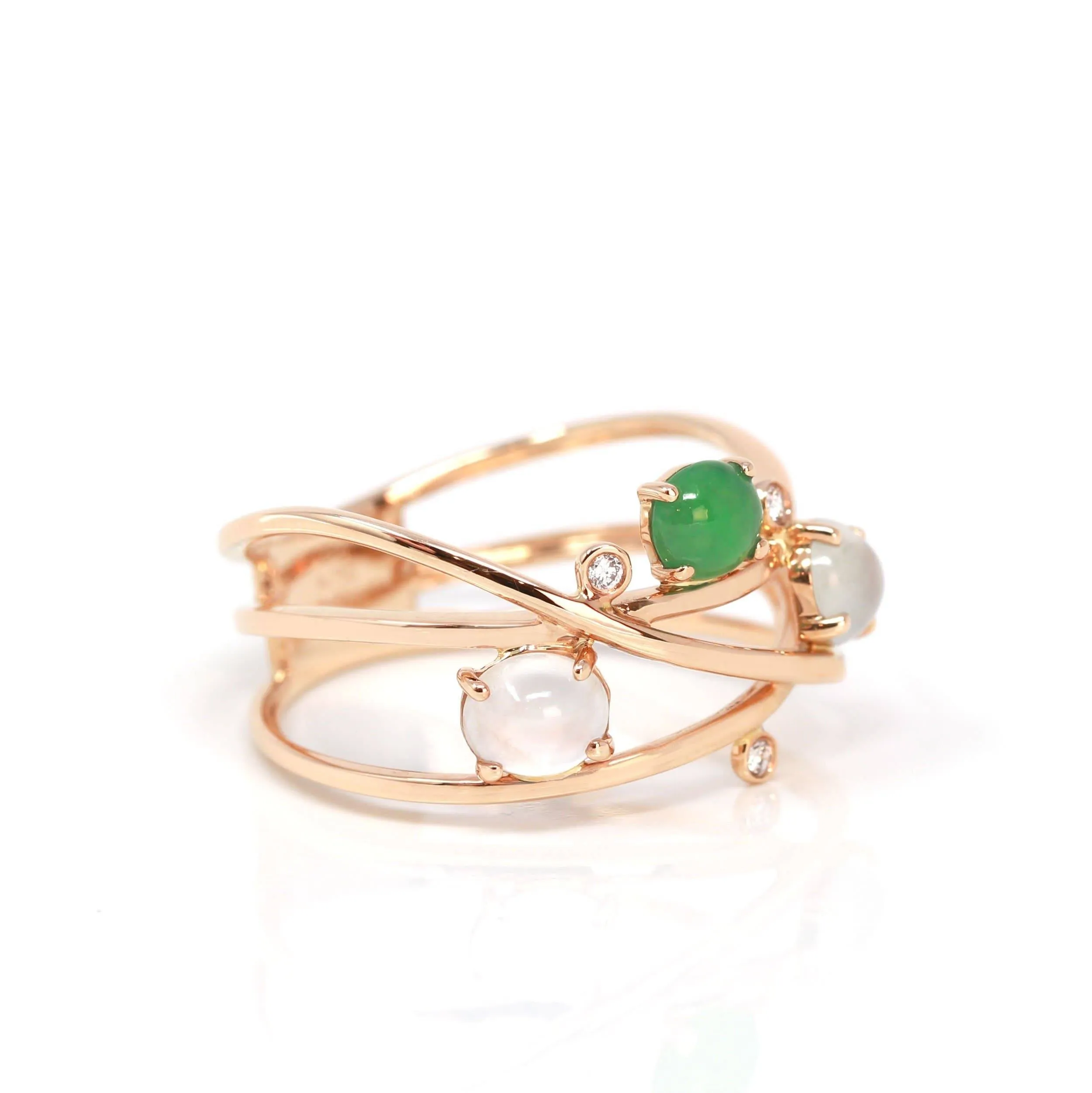 Baikalla™ "Bubble Collection" 18k Rose Gold Natural Ice/ Multi-Colored Jadeite Ring With Diamonds