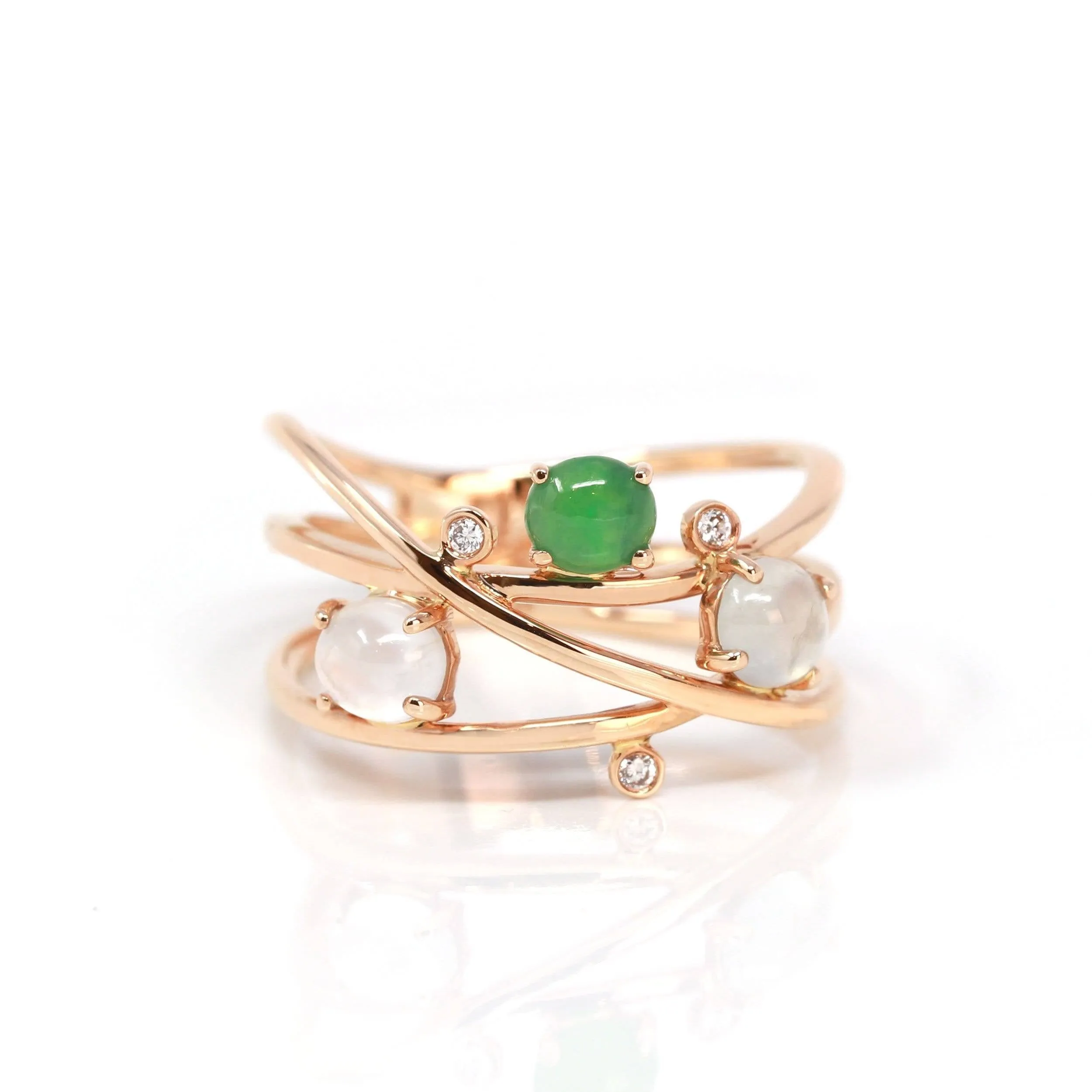 Baikalla™ "Bubble Collection" 18k Rose Gold Natural Ice/ Multi-Colored Jadeite Ring With Diamonds