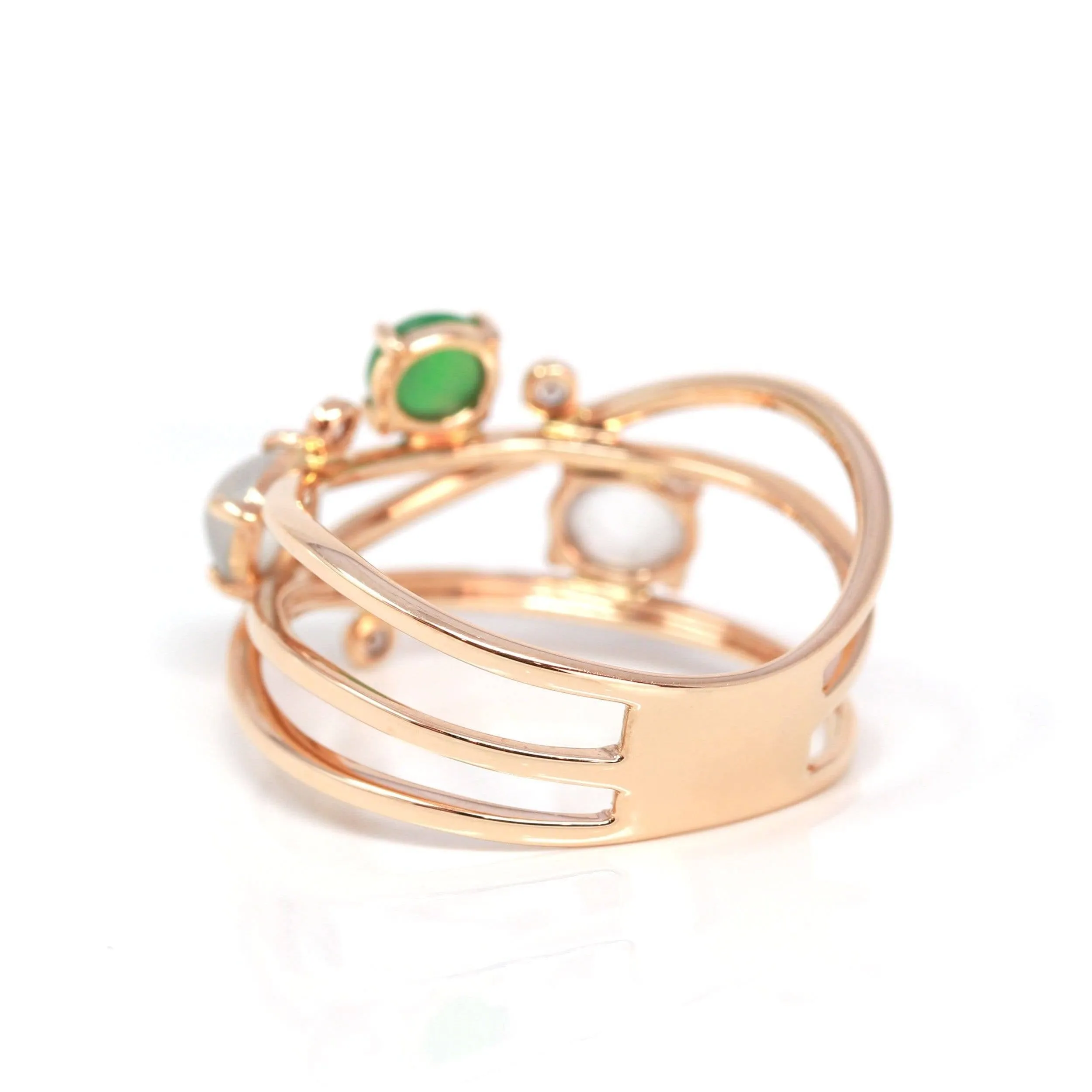 Baikalla™ "Bubble Collection" 18k Rose Gold Natural Ice/ Multi-Colored Jadeite Ring With Diamonds