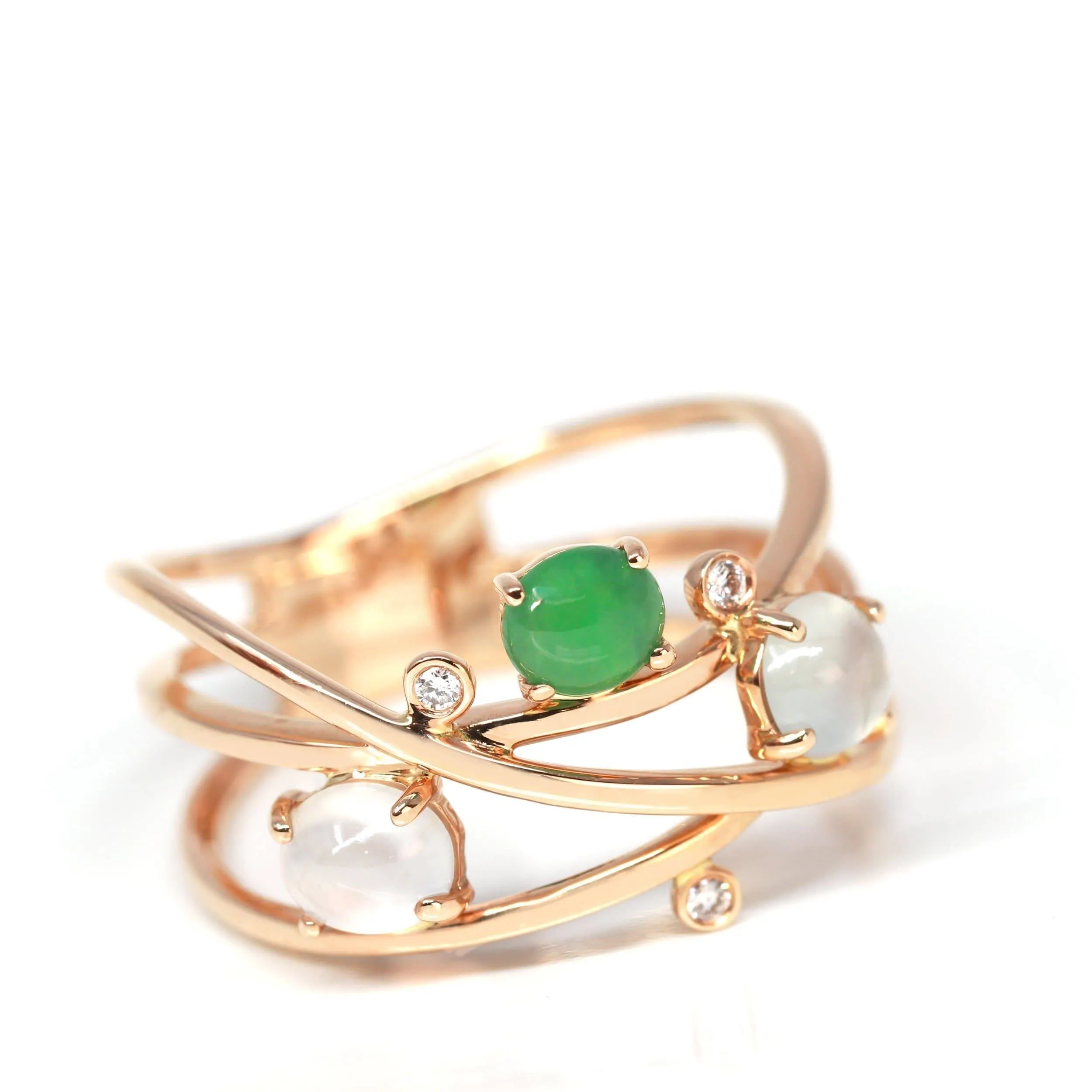 Baikalla™ "Bubble Collection" 18k Rose Gold Natural Ice/ Multi-Colored Jadeite Ring With Diamonds