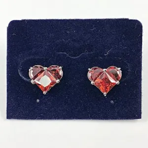 Beautiful Heart Shape Red CZ Stud Brass Earrings