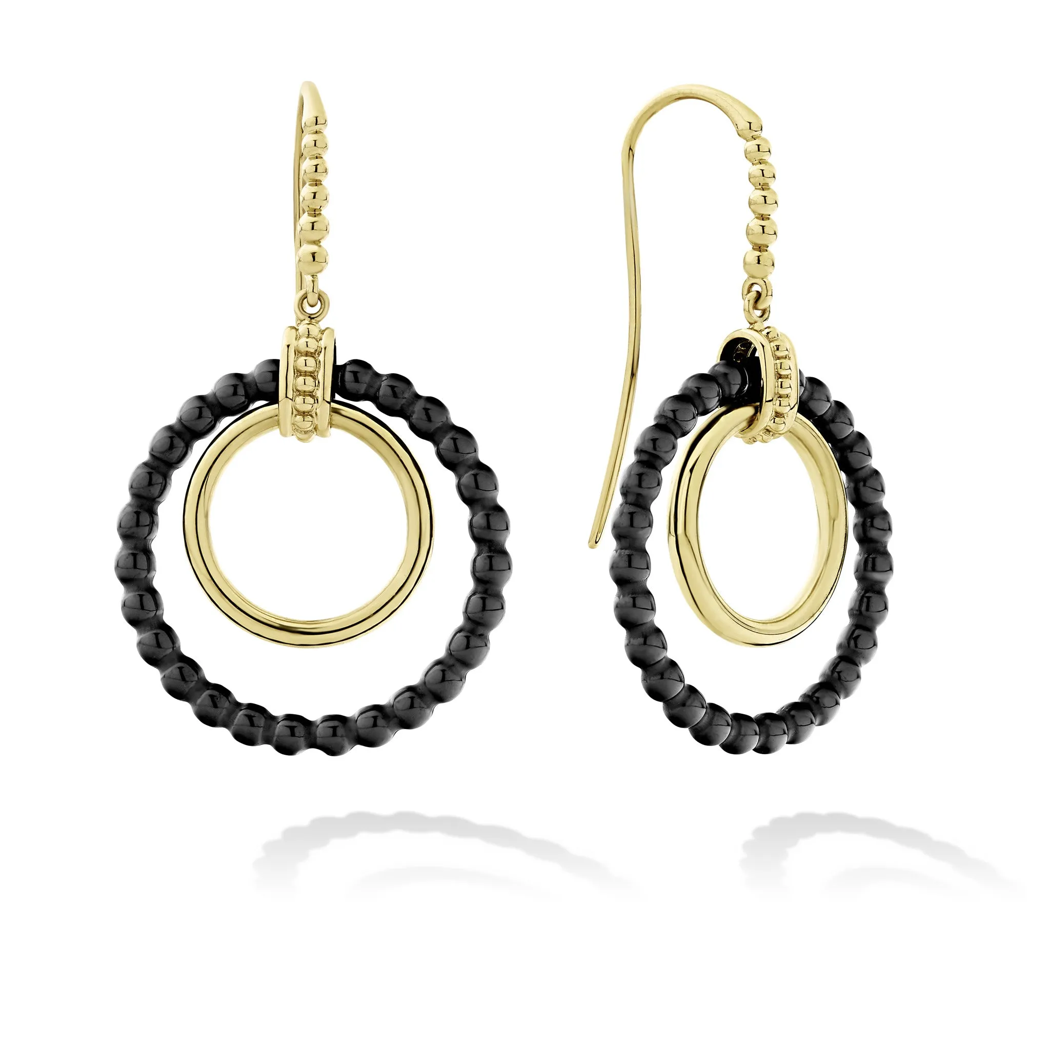 Black Caviar Gold and Ceramic Circle Drop Earrings