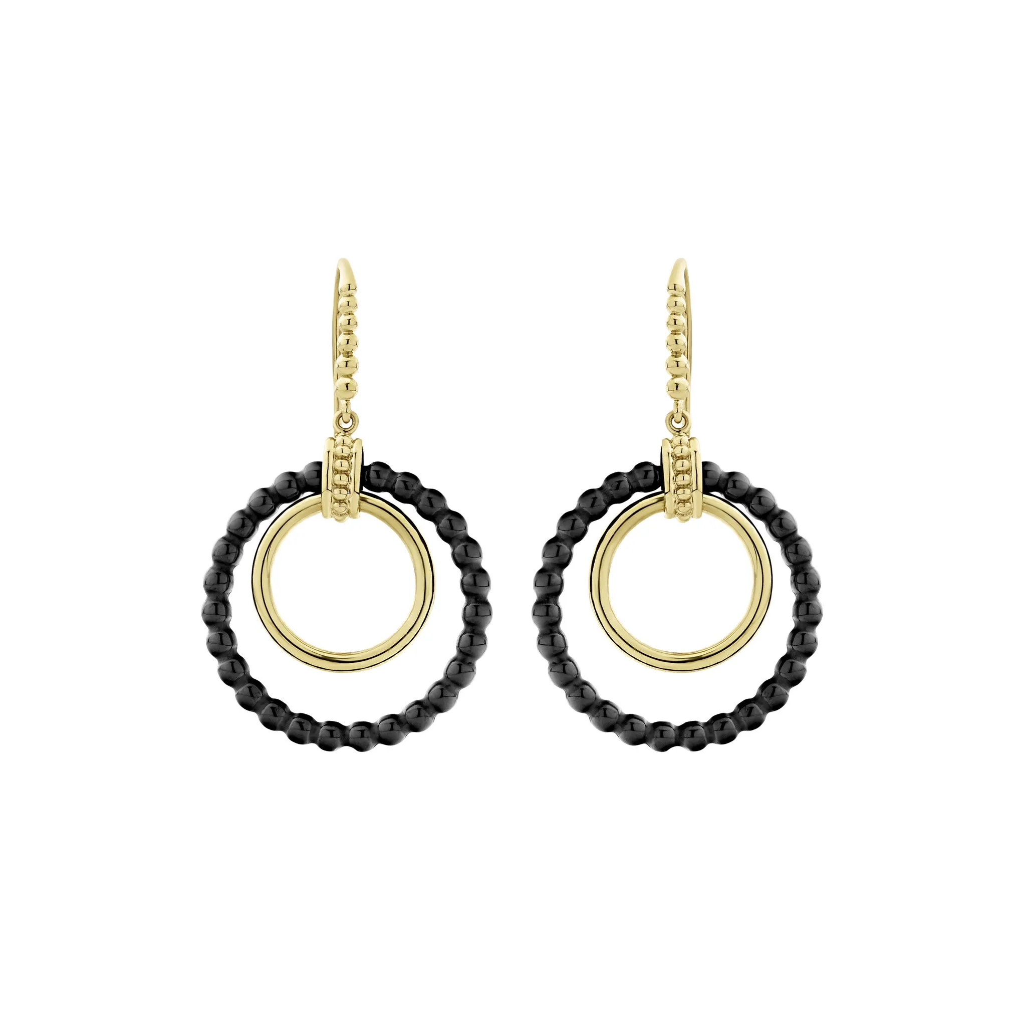 Black Caviar Gold and Ceramic Circle Drop Earrings