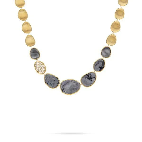 Black Mother of Pearl Diamond Gold Collar Necklace