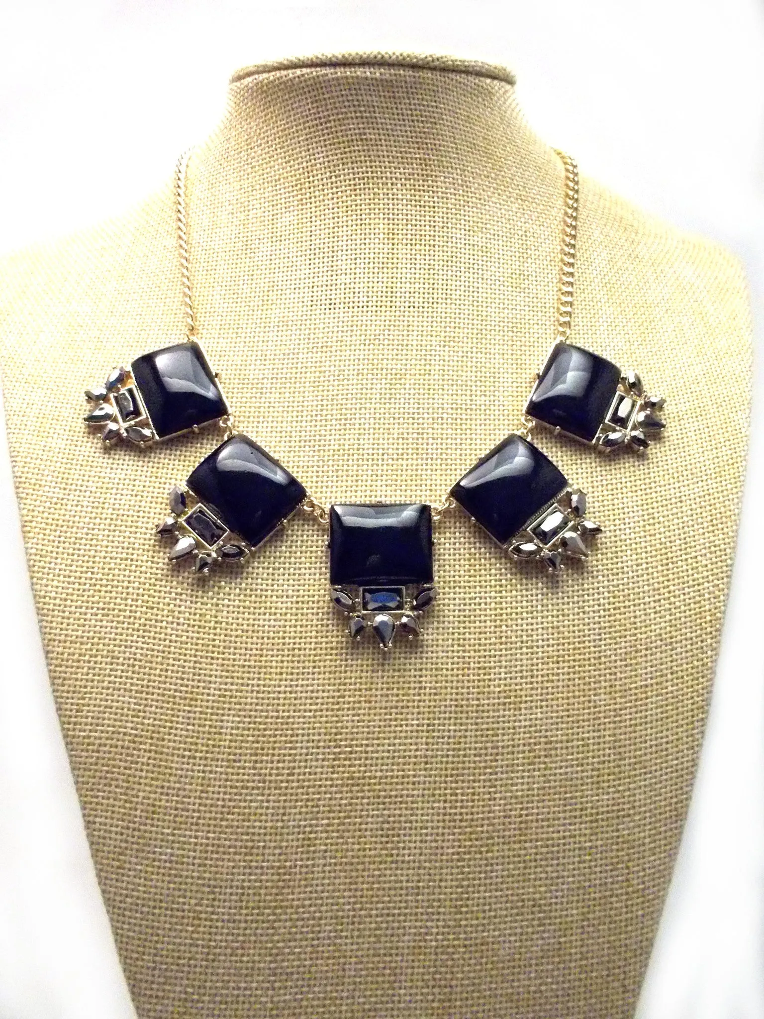 Black Square Jeweled Gemstone Necklace