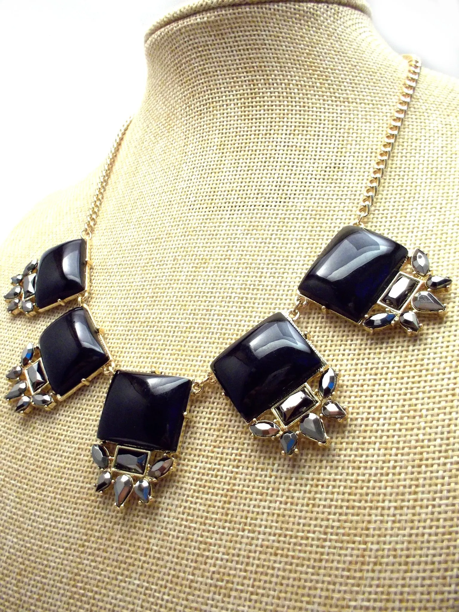 Black Square Jeweled Gemstone Necklace