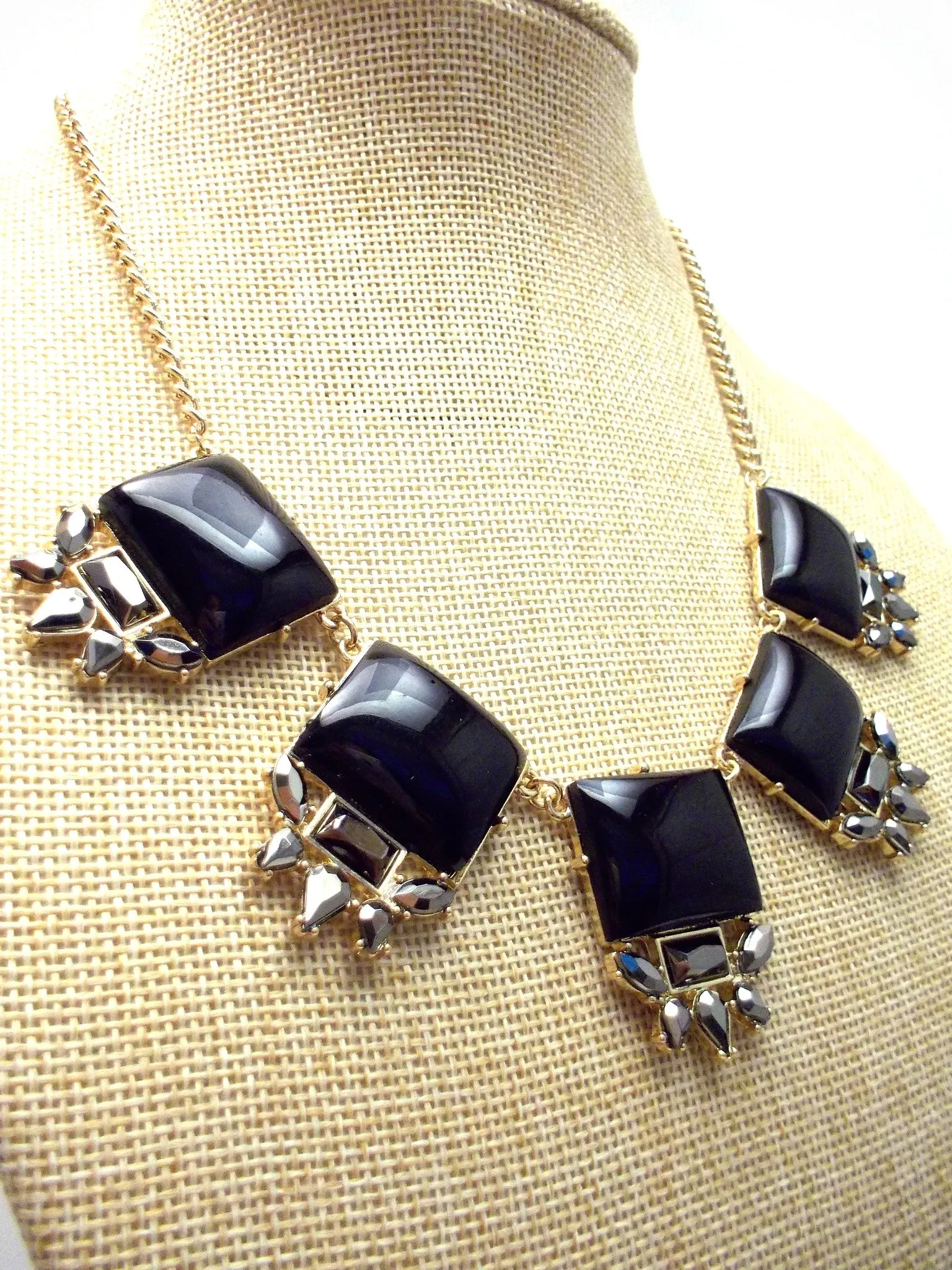 Black Square Jeweled Gemstone Necklace