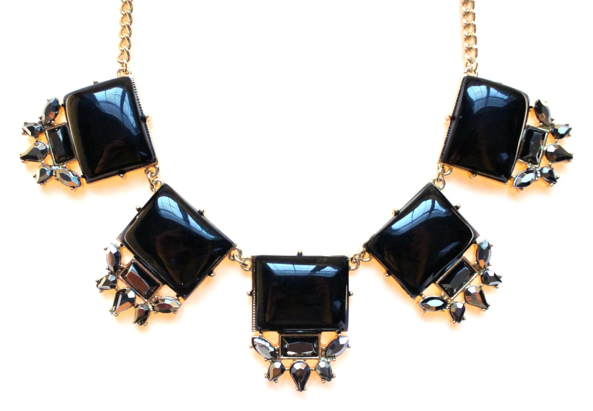 Black Square Jeweled Gemstone Necklace