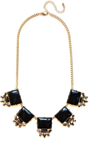 Black Square Jeweled Gemstone Necklace